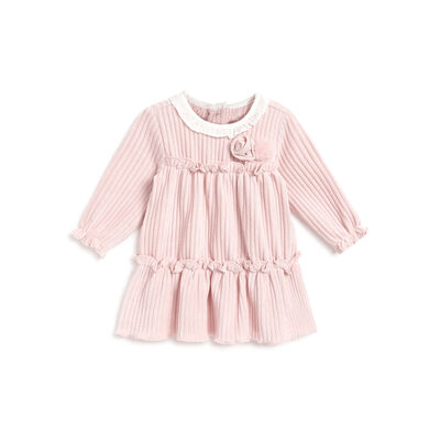 Girls Light Pink Solid Long Sleeve Dress